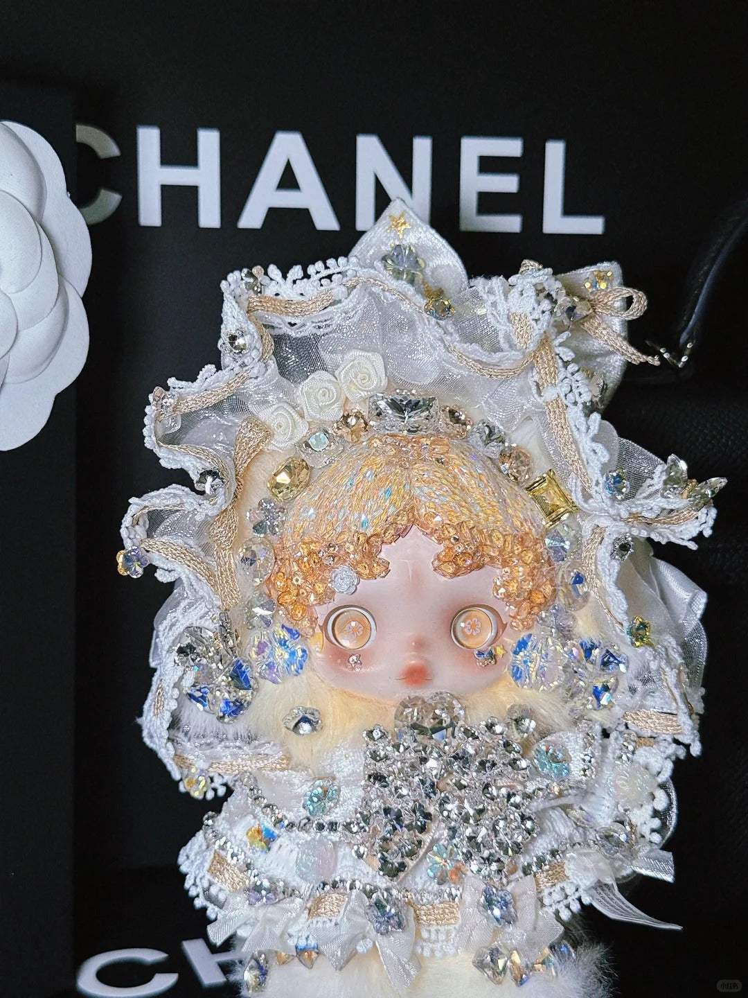 Skullpanda Dawn Princess – Handmade Swarovski Crystal Plush Pendant
