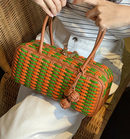 Hibiscus Sunset Weave Tote Leather Bag