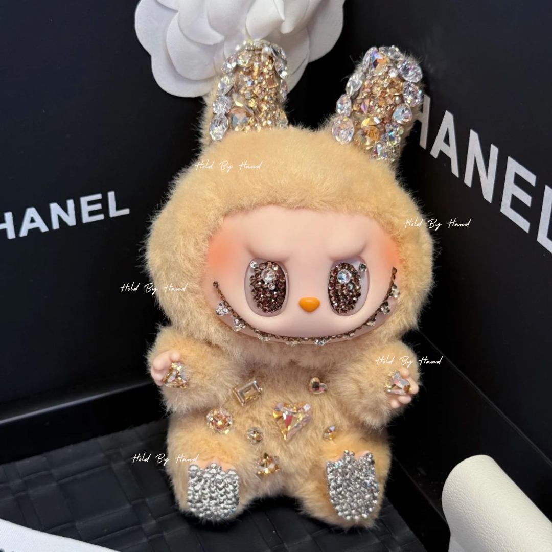 Authentic Pop Mart Labubu Have a Seat Baba Vinyl Plush Customized with Swarovski Crystals – Handmade Collectible
