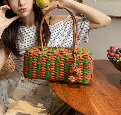 Hibiscus Sunset Weave Tote Leather Bag