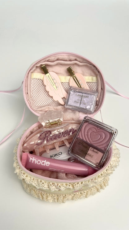 Cream Ribbon Rosette Handmade Mini Makeup Pouch
