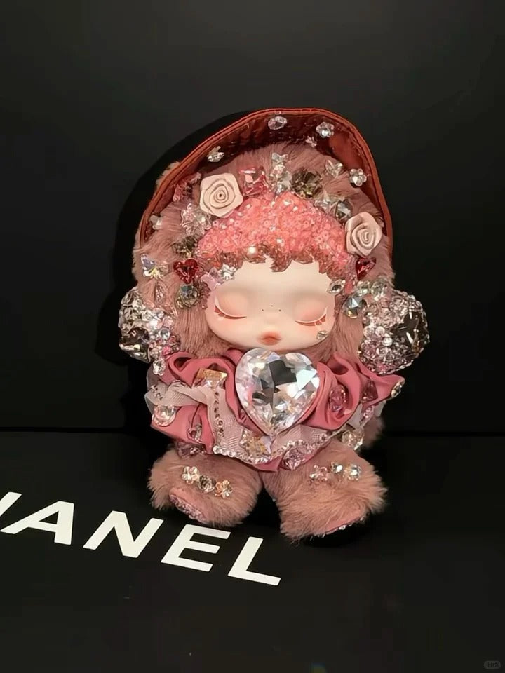 Skullpanda Rose Heart – Handmade Swarovski Crystal Plush Pendant