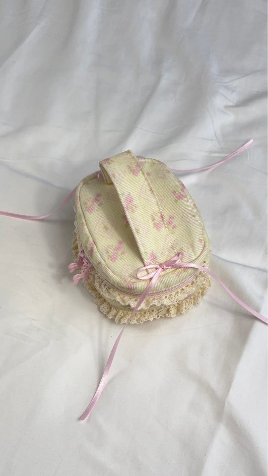 Cream Ribbon Rosette Handmade Mini Makeup Pouch