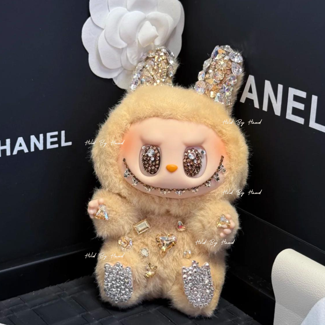 Authentic Pop Mart Labubu Have a Seat Baba Vinyl Plush Customized with Swarovski Crystals – Handmade Collectible