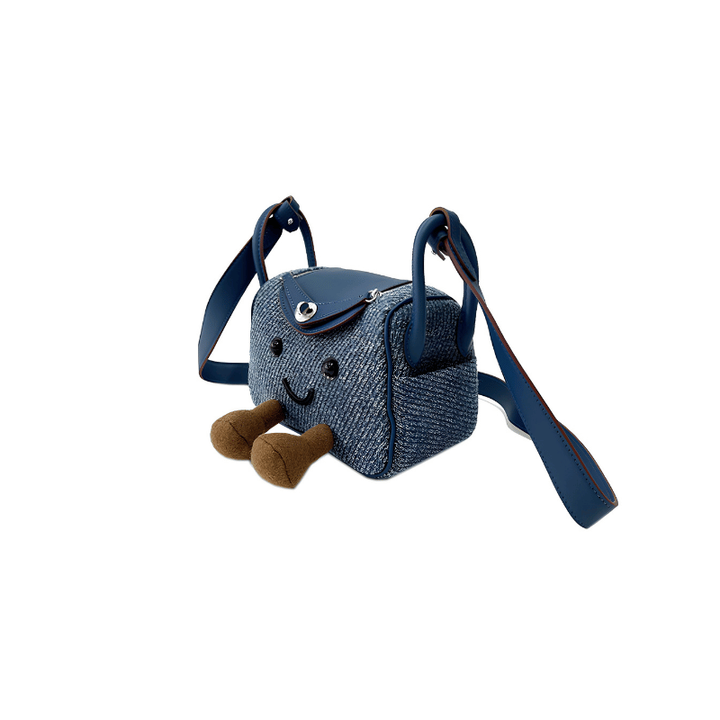 Denim Blue Woven Fluff Cuddle Bag