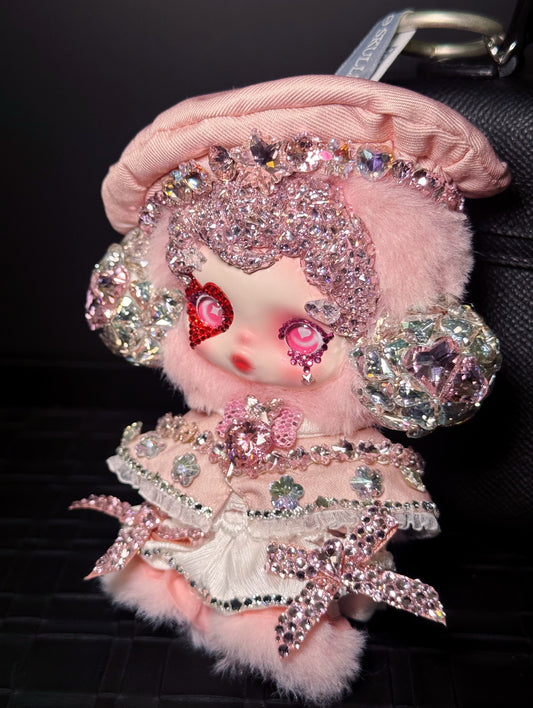 Authentic Pop Mart Skullpanda Pink Vinyl Plush Customized with Swarovski Crystals – Handmade Collectible