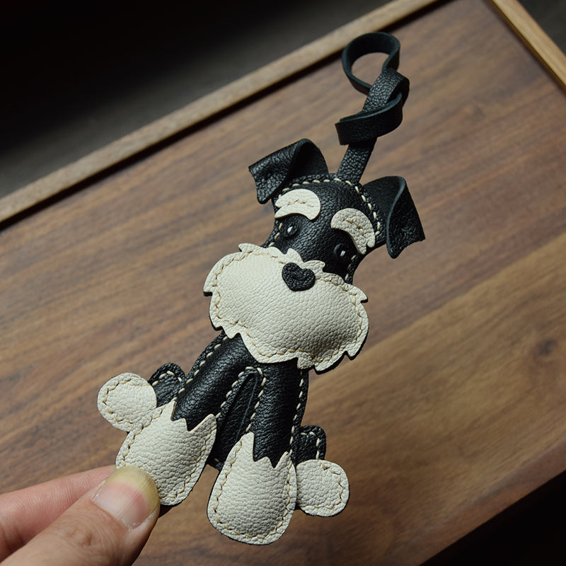 Full-Body Schnauzer Pup Handmade Leather Charm