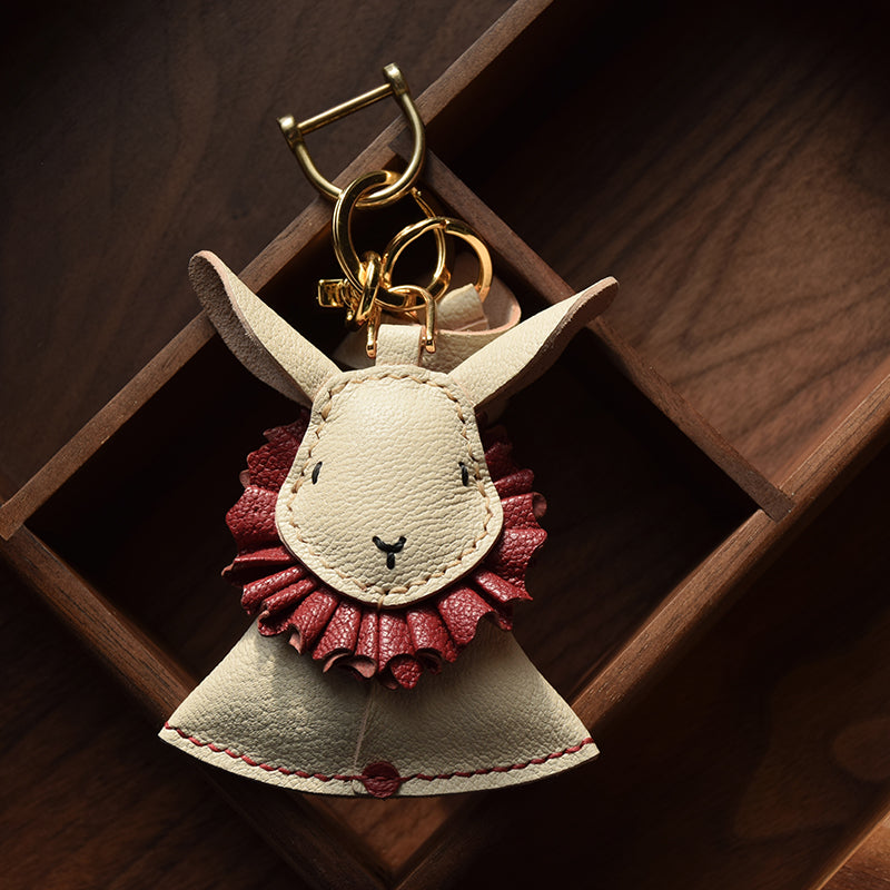 Bunny with Ruffled Collar Handmade Leather Charm