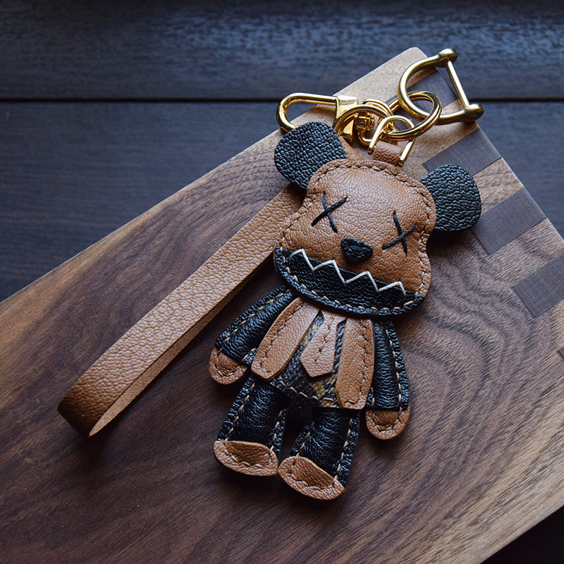Double X Bear Handmade Leather Charm