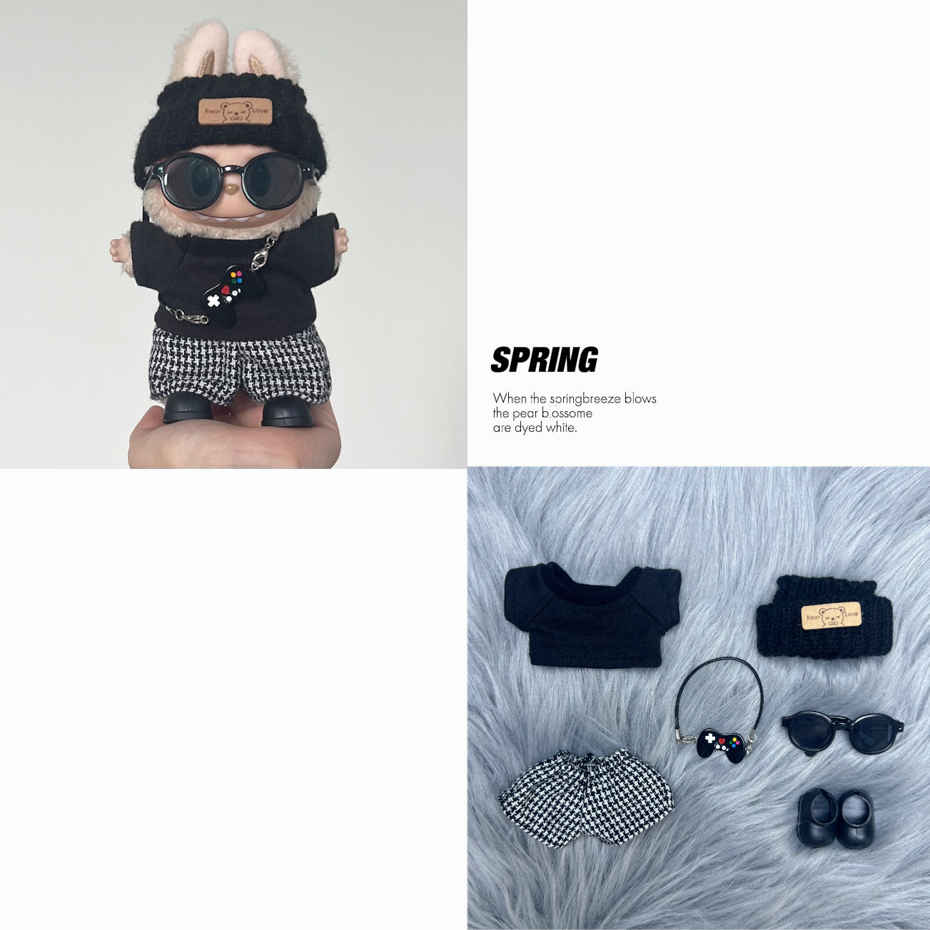 Black Check Streetwear Outfit Set – Labubu Urban Gamer Look