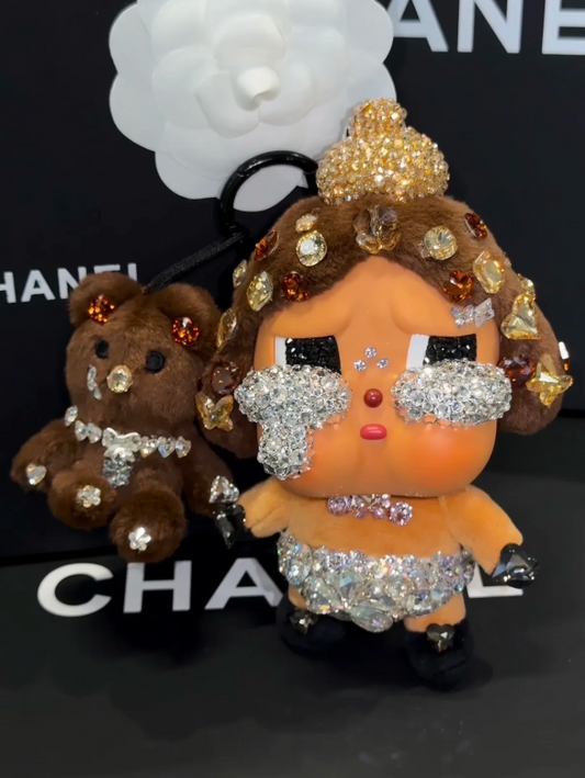 Authentic Pop Mart Crybaby Secret Baby Brown Vinyl Plush Customized with Swarovski Crystals – Handmade Collectible
