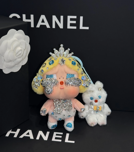 Authentic Pop Mart Crybaby Super Secret Baby Blonde Vinyl Plush Customized with Swarovski Crystals – Handmade Collectible