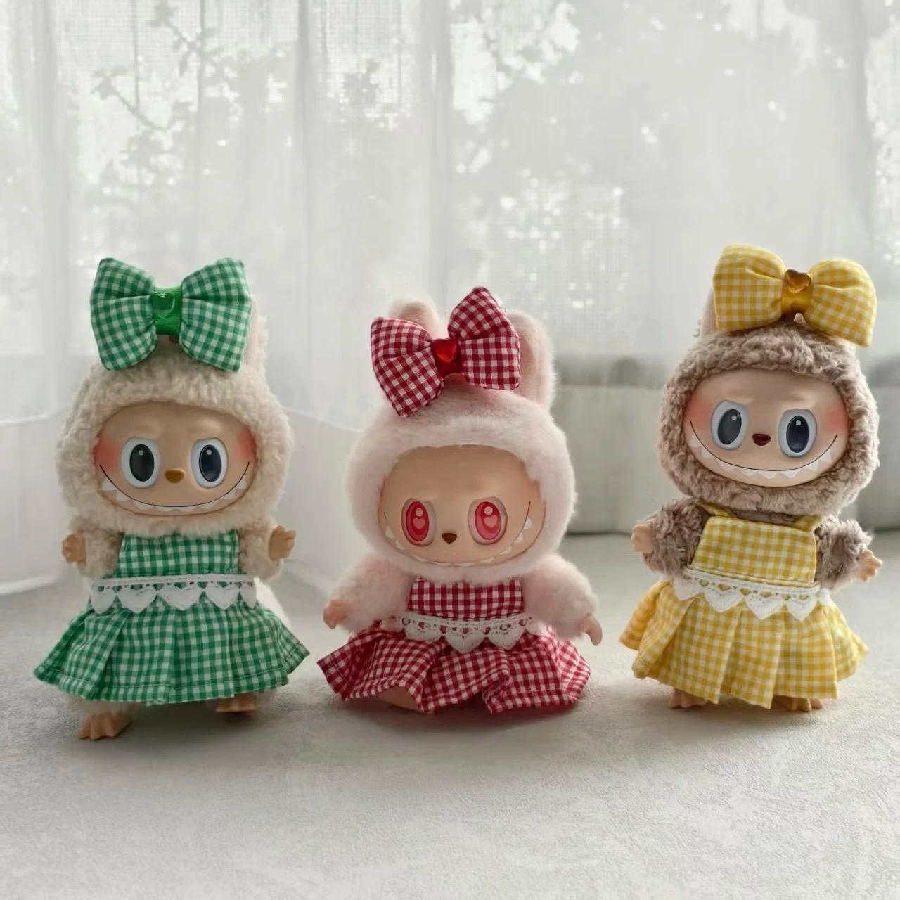 Labubu Plaid Dress Handmade Costume Outfit | Fits 15–17cm | Picnic Style
