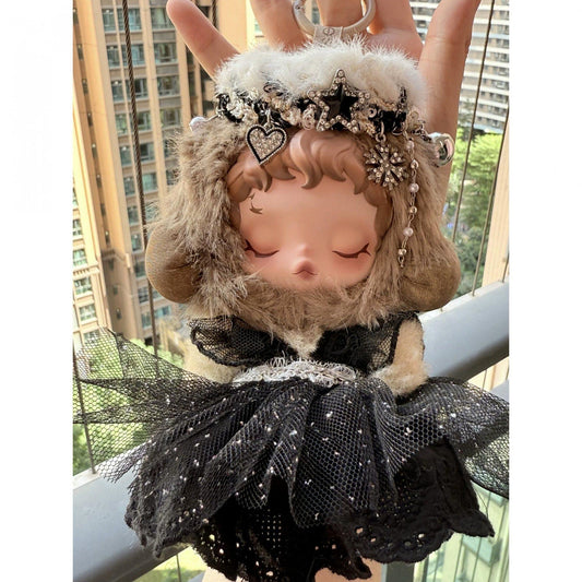 Skullpanda Midnight Starfall Veil – Handmade Noir Sparkle Dress | Fits Skullpanda Plush V1 & V2