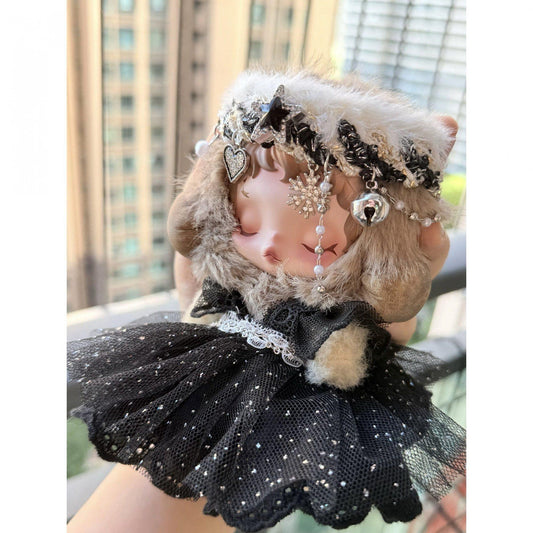 Skullpanda Midnight Starfall Veil – Handmade Noir Sparkle Dress | Fits Skullpanda Plush V1 & V2