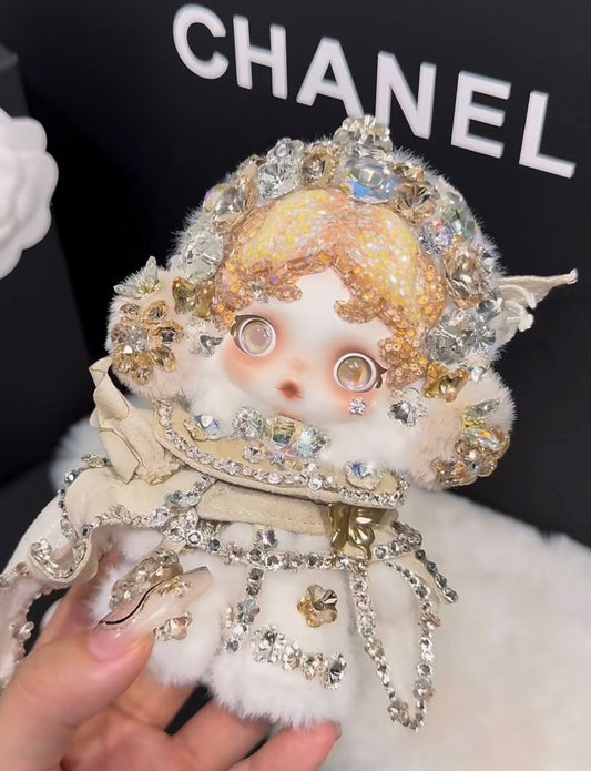 Authentic Pop Mart Skullpanda Golden Elegance – Handmade Swarovski Crystal Plush Pendant