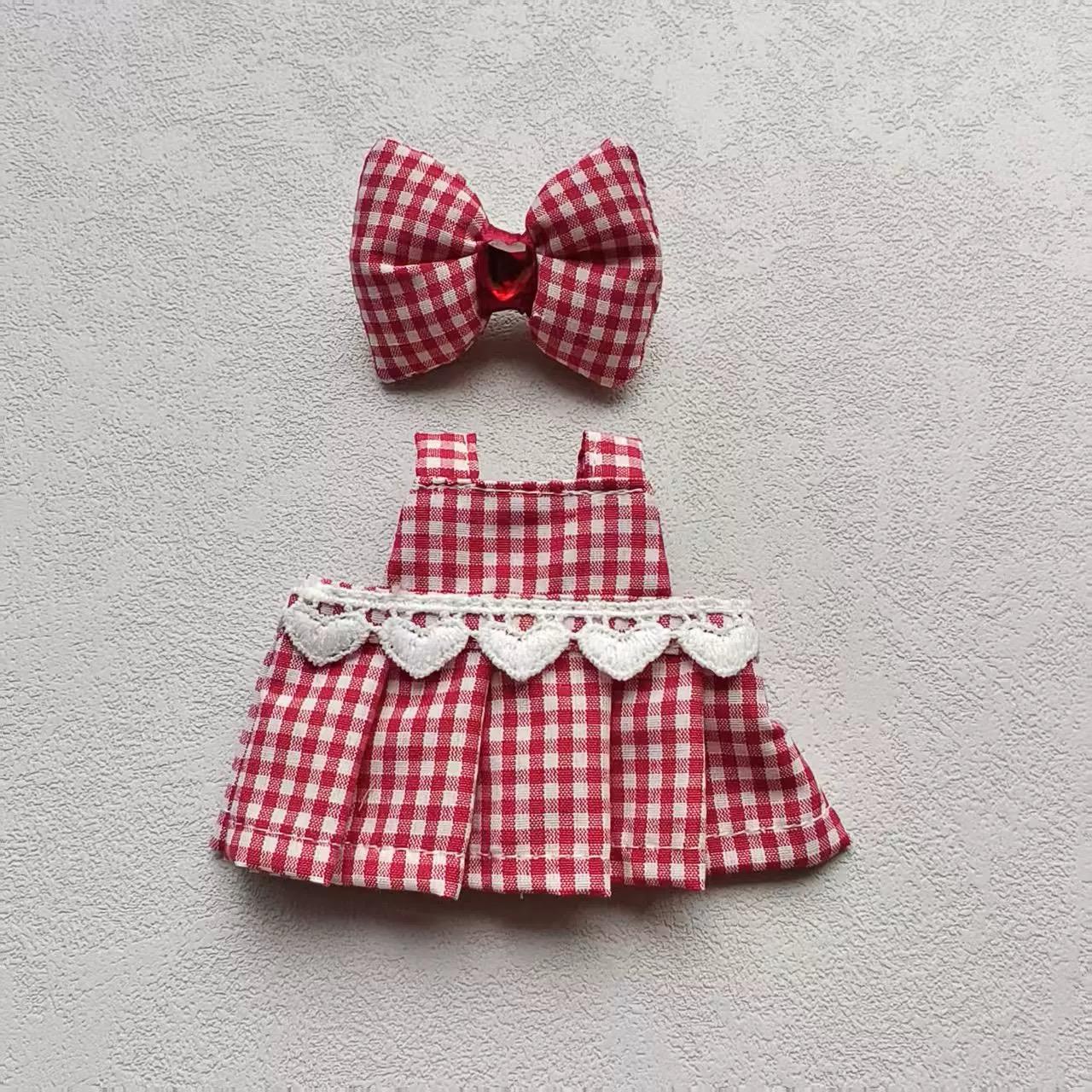 Labubu Plaid Dress Handmade Costume Outfit | Fits 15–17cm | Picnic Style