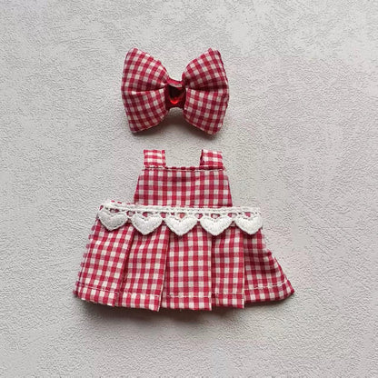 Labubu Plaid Dress Handmade Costume Outfit | Fits 15–17cm | Picnic Style