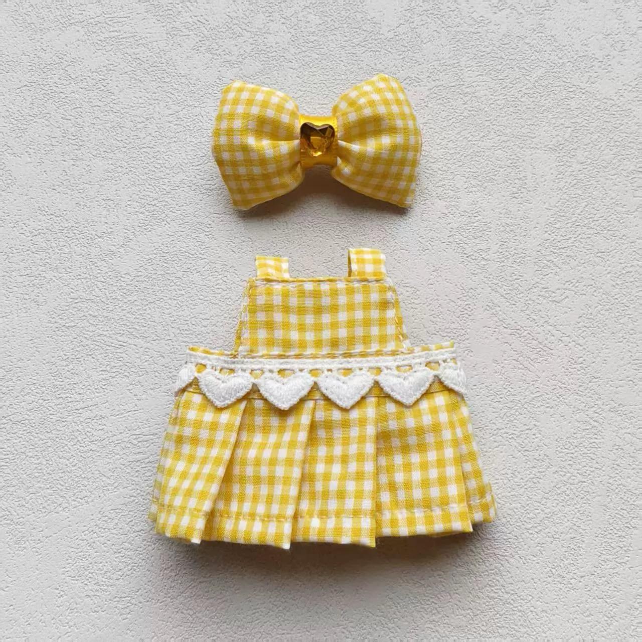 Labubu Plaid Dress Handmade Costume Outfit | Fits 15–17cm | Picnic Style