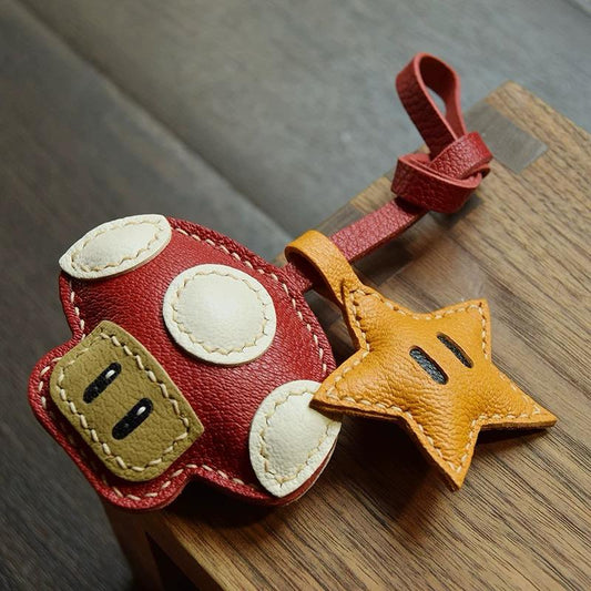 Starlit Mushroom Handmade Leather Charm